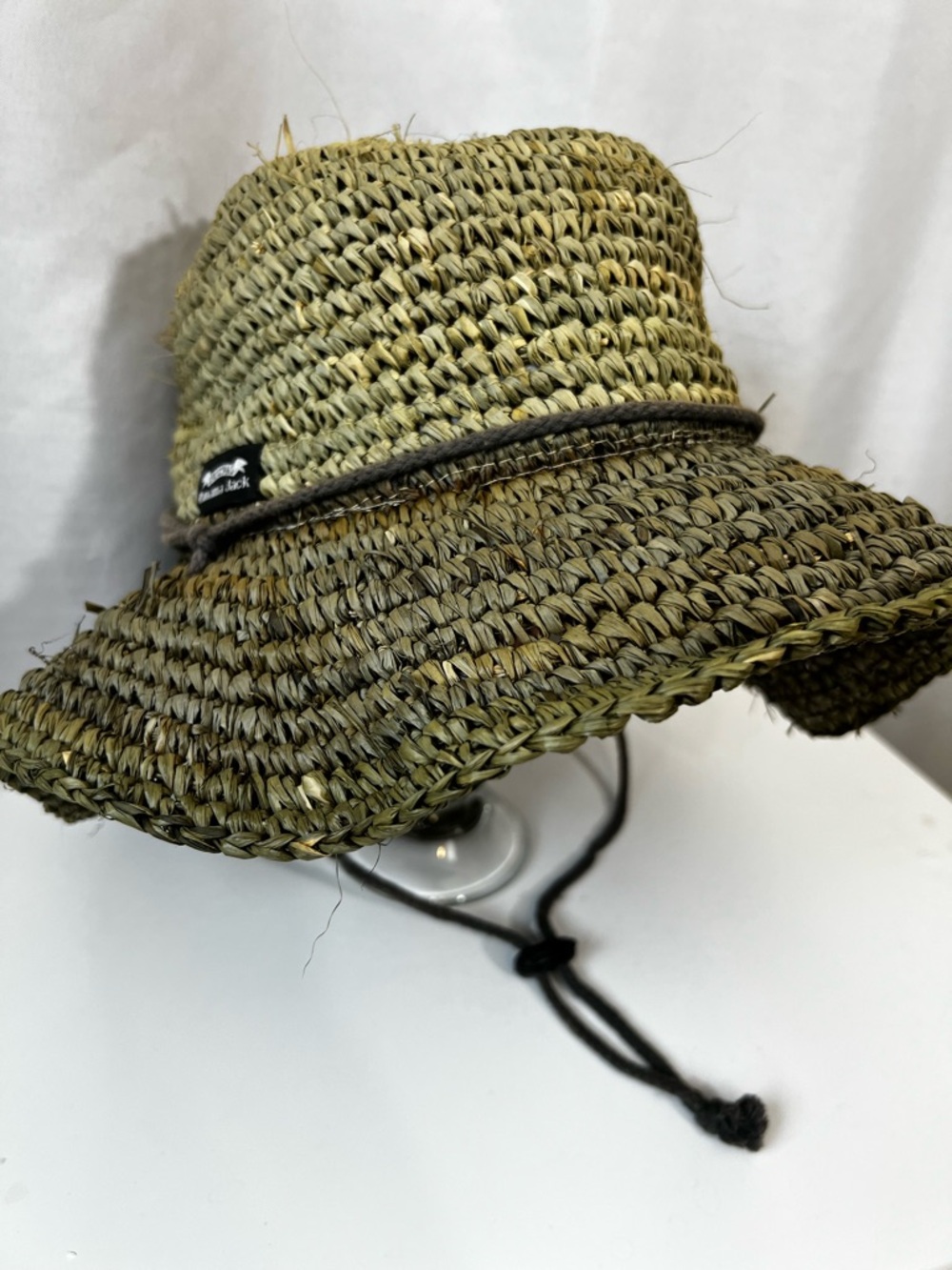 Panama Jack Natural Straw Grass Bucket Hat Wide Brim Chin Cord